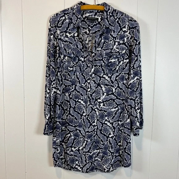 Chic Banana Republic Navy Blue Snake Skin Print Shirt Dress Tunic Women's Sz 4 - Picture 1 of 10